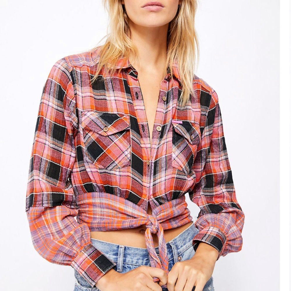 Free People cropped Plaid Top